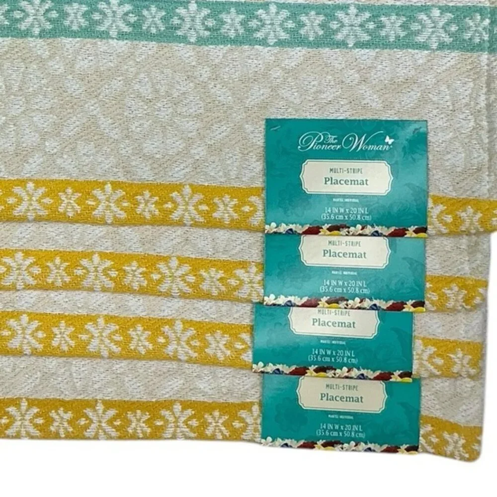 The Pioneer Woman Multi Stripe Fabric Placemats Farmhouse Rectangle 4 Piece Set